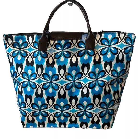 Fold-Up Pliage Large Tote Nylon Bag Geometric Pattern Vibrant Blue - Picture 3 of 8